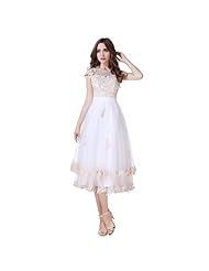 Tea Length Tulle Tiered Lace  Dress
