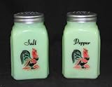 Jade Jadeite Glass Arched Salt Pepper Set w/ Roosters