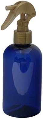 Empty 8 oz Cobalt PET Bottles with Gold Mini Trigger Fine Mist Sprayer, Set of 4