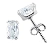 5 x 3 MM Emerald Cut Clear Cubic Zirconia .925 Sterling Silver Post Back Stud Earrings