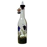 ArtisanStreet's Birdhouse Design Pour Bottle. Features Red & Blue Wren Houses in Tree. Hand Painted on Clear Glass & Signed By Artisan. Made To Order.