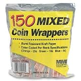 Flat Coin Wrappers, Mixed Amounts, 150 Ct., OE/BE/RD/GN, Sold as 1 pack