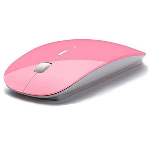MAKIYO Ultra Thin USB Optical Wireless Mouse 2.4G Receiver Super Slim Mouse Cordless PC Laptop Desktop (Pink)