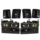 Chevy 8 Piece Euro Black Headlight Set With Halo And Xenon Bulbs Driver Passe... by Headlights Depot