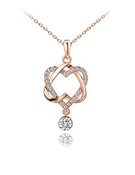 Jewelry: Buckeye Embedded Zircon Double Heart Rose Gold Plated Pendant Necklace,20" - Buckeye