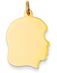 14k Plain Medium .027 Gauge Facing Right Engravable Girl Head Charm Cyber Monday Special