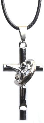 Holy Stainless Steel Jesus Christ Statue Crucifix Cross Baptism Bless Necklace Pendant (White)