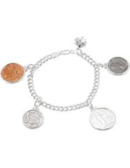 4 Coin Good Luck Charm Bracelet Sterling Silver 07.50 Inches Brc686