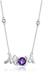 Sterling Silver African Amethyst Mom Pendant Necklace, 18"