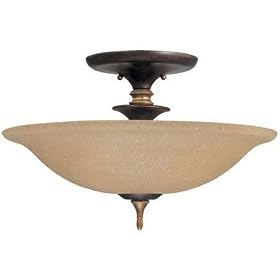 Thomas Lighting M2701-23 Three Light Inverted Semi-Flush Mount, Colonial Bronze with Artisan Bronze Finish with Chardonnay Seedy Glass