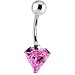 Sterling Silver 925 Pink Cubic Zirconia Diamond Shape Belly Ring
