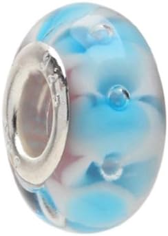 Blue flowers silver plated lampwork glass bead fit for pandora jewelry European style bracelets
