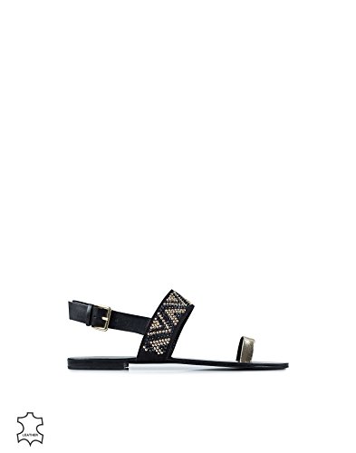 Marcus B Women's Beads Toe Ring Sandal Black/Gold Size EU 36 leather. inside of leather. outer sole of leather and rubber.