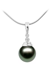 PremiumPearl 9-14mm AAA Quality Black Tahitian Pearl Pendant 18k Gold & Diamonds