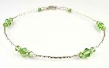 Peridot - August Birthstone Sterling Silver Ankle Bracelets:Swarovski Crystal Adjustable Beaded Anklets. Handmade Jewelry