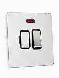 Schneider Electric Ultimate Switched Fused Connection Unit 13A with Neon Screwless Polished Chrome Flat Plate - Black Insert