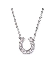 Alexander James White Gold Rhodium Bonded to .925 Sterling Silver Pendant with Clear CZ Prong Set to a Horseshoe Design in Silvertone Chain Included