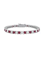GF Bangkok Ruby and Cubic Zirconia Prong Set 10K White Gold Tennis Bracelet 7.00 CT TGW