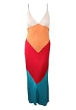 Haute Hippie Womens Orange Tan Red Teal Colorblock V Back Dress M
