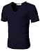 H2H Men's Vintage Shoulder Zipper T-Shirts with V-Neck Short Sleeve