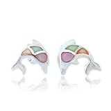 Sterling Silver Multi-Colored Mother of Pearl Shell Dolphin Stud Earrings