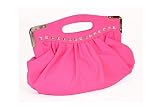 Orange clutch handbag with cut out handles and stud detail and gathered body