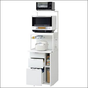 エムケー精工(MK精工) 上棚付レンジ台 キャビー(幅56.5)引出しタイプ ホワイト CBU-239W