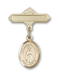 Gold Filled Baby Badge with Our Lady of Fatima Charm and Polished Badge Pin