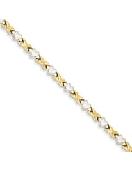 14k Rhodium Polished Heart & X Bracelet, Best Quality Free Gift Box Satisfaction Guaranteed