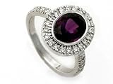 18K White Gold Ring, Bezel Set with an Oval-Shape Amethyst Color-Stone and Surrounded by Pave Set Diamonds.