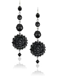 Tarina Tarantino "Black Dahlia" Rhodium-Plated Silver Jet Three Drop Thorn Bead Earrings