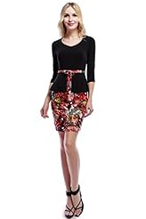 Jersey/Spandex/Viscose  Peplum General Print  Dress With a Bow(s)