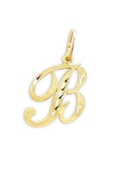 Cursive B Letter Pendant 14k Yellow Gold Initial Charm Solid
