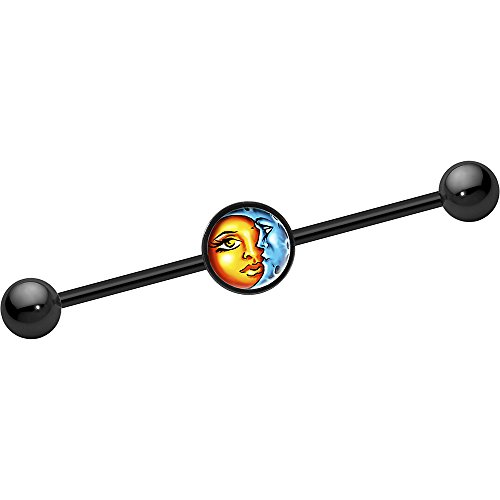 Body Candy Black Anodized Stainless Steel Celestial Sun and Moon Industrial Barbell 14 Gauge 37mm