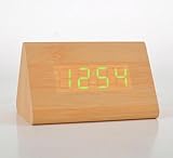 おしゃれ で 人気 LEDデジタル 置き時計 木製 タイプ 目覚まし時計 温度計 湿度計 内臓 USBケーブル USBコンセント変換プラグ 日本語説明書付き (ライトブラウン)