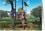 Love and Romance Fairy with birds and sheep on a swing Valentine Card