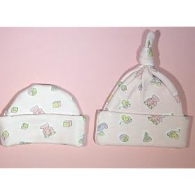 Pink Baby Toys Capped or Knotted Baby Hat (Four sizes! Micro preemie 0-3 pounds to 12 pounds)