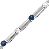 Ladies 10 Stone Round Diamond and Blue Sapphire Bar Link Bracelet Gem 3.04cttw Diamond 3.12cttw
