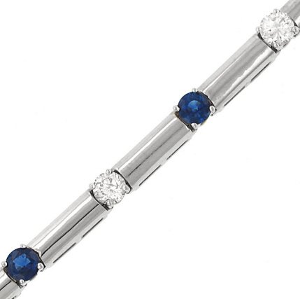 Ladies 10 Stone Round Diamond and Blue Sapphire Bar Link Bracelet Gem 3.04cttw Diamond 3.12cttw