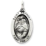 Sterling Silver Antiqued Saint Anthony Medal Pendant - 1/2 X 1 JewelryWeb