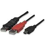 3 ft. USB 2.0 A Male to A Male and Mini-B 5-Pin Male Y Power Booster Cable for 2.5' External Hard Drives and Hubs, Manhattan 306041