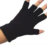 Black Unisex Warm Half Finger Stretchy Knit Gloves