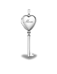 14k White Gold Mothers Day " Mom " KEY Locket 3/4 inch x2 inch in Solid 14K White Gold