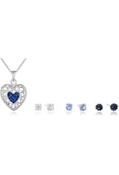 Silver Plate Filigree Heart Tonal Crystal Necklace and Earrings Set