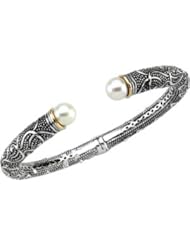 Sterling Silver and 14K Yellow Gold Freshwater Cultured Pearl Cuff Bracelet