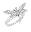 Sterling Silver Rhodium Ring with Clear CZ - Dragonfly - Size: 6,7,9