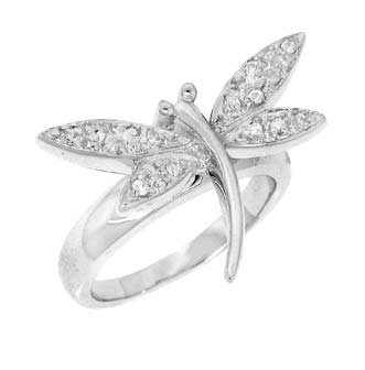 Sterling Silver Rhodium Ring with Clear CZ - Dragonfly - Size: 6,7,9