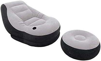 Gold Lion Intex Ultra Cozy Lounge Inflatable Chair Ottoman Set Comfortable Round Shape Gray Black