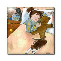 child sleeping child sleeping fish tank bed cat pastels soft bedroom girl cats soothing - 12 Inch Ceramic Tile