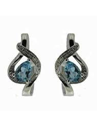14K White Gold 0.07ct Brilliant Diamond & Angeles Blue Topaz Birthstone Earrings